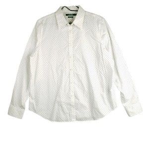Lauren Ralph Lauren Button Up Top Womens XL White Black Dot Print Non Iron